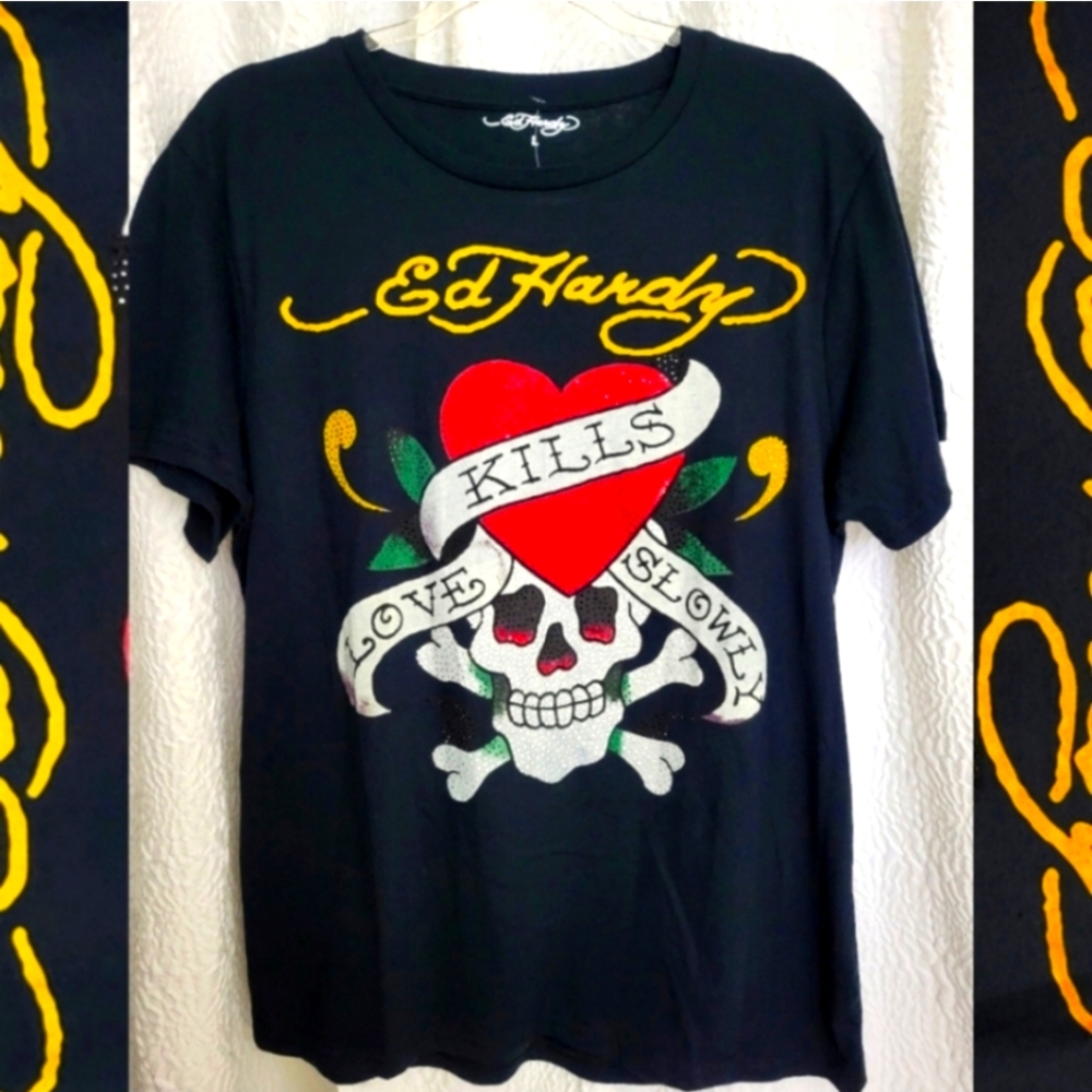 ☠️Ed Hardy❤️Rhinestone "Love Kills Slowly" Top